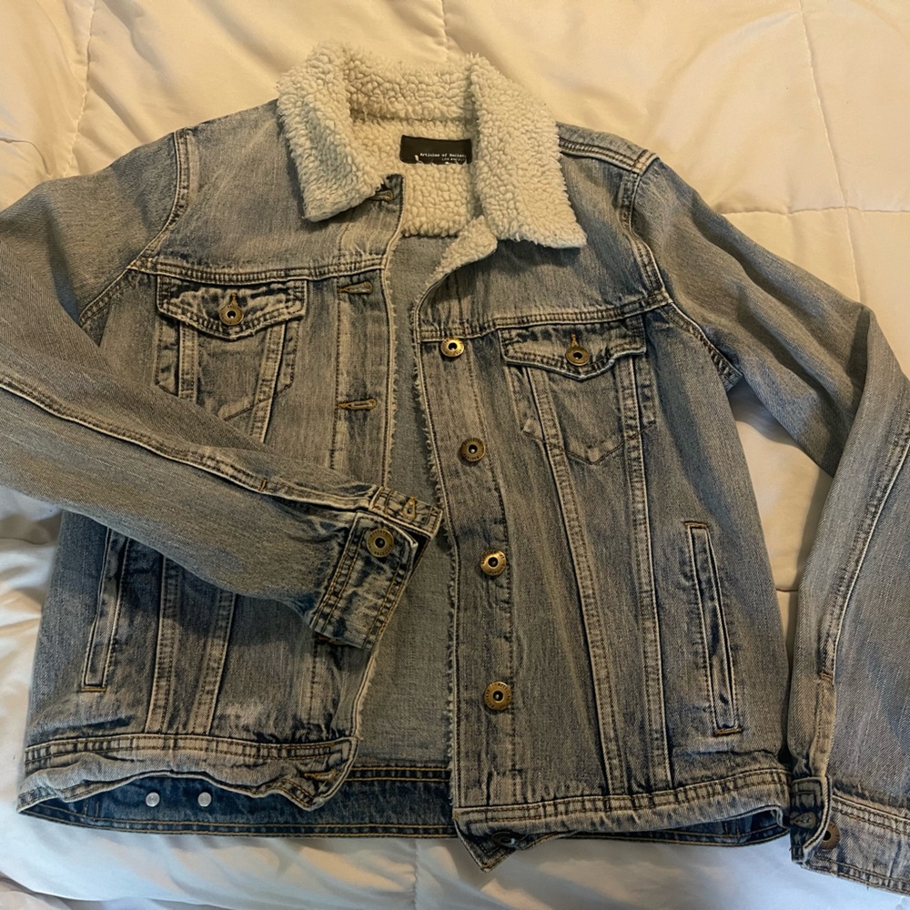 Articles Of Society Light Blue Denim Jacket with White Sherpa Collar
